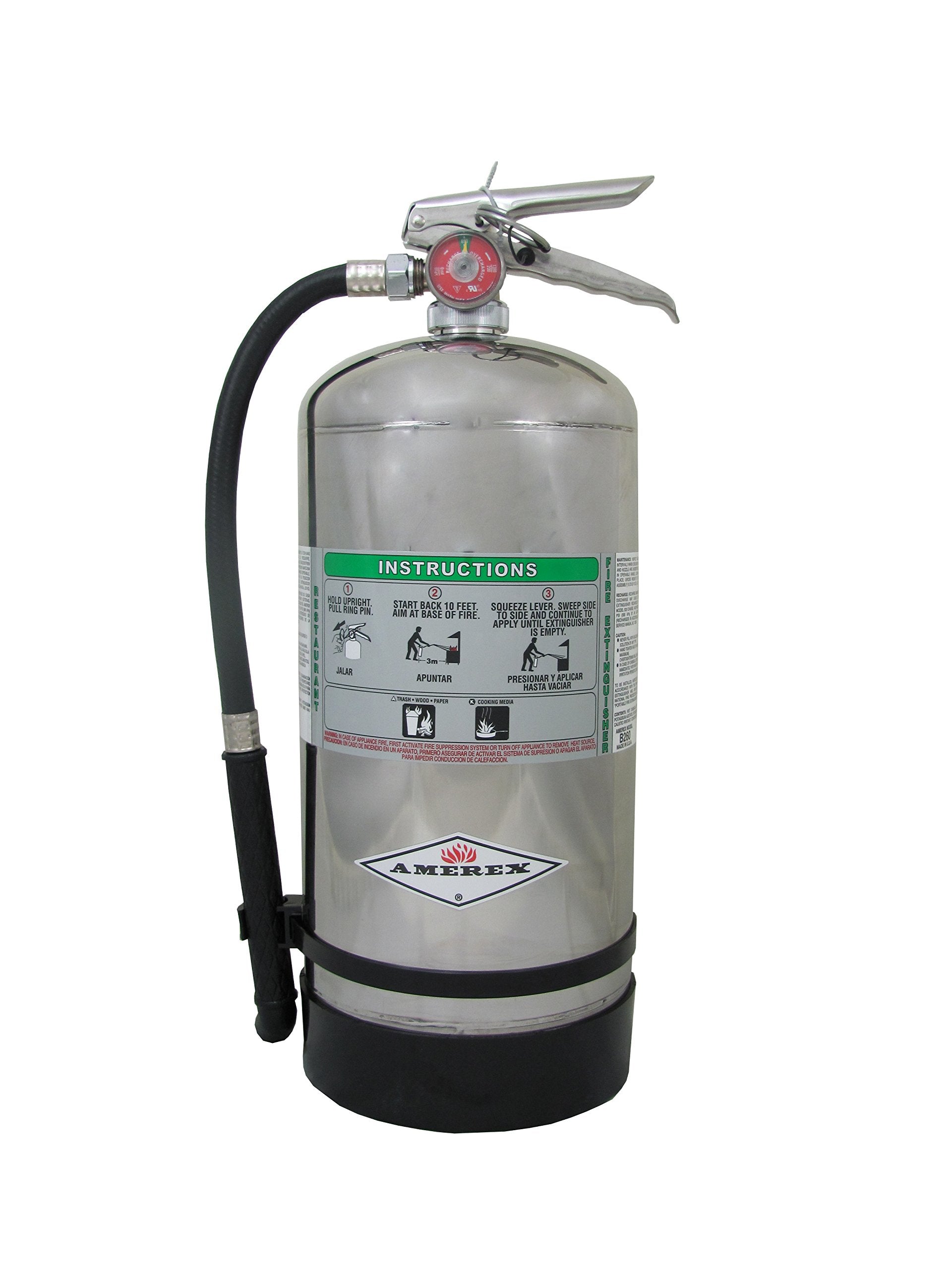 Amerex C260 6-liter extinguisher on kitchen wall hanger for oil-fire protection