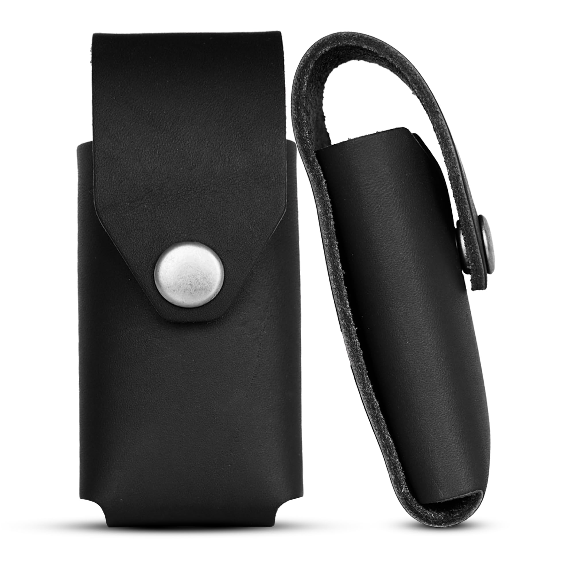 American Bench Craft riveted leather sheath on belt delivers durable protection.