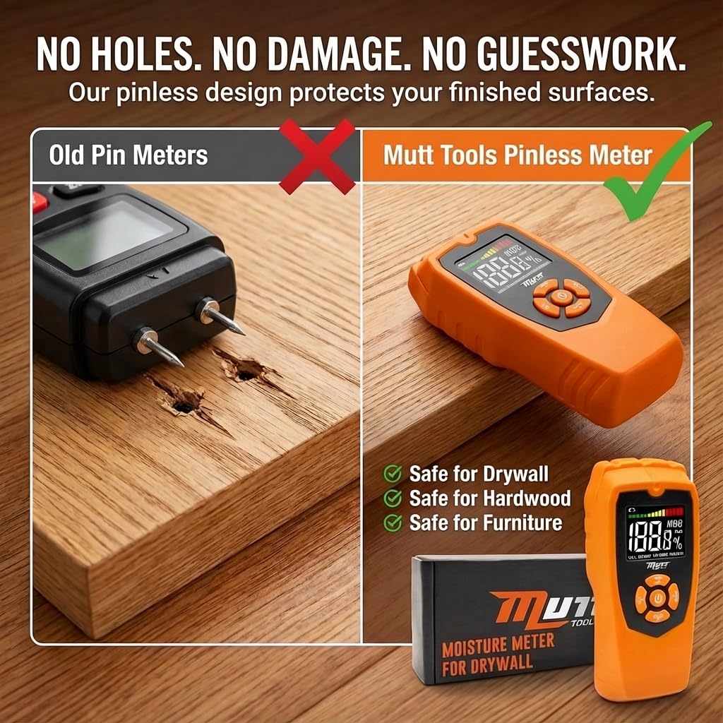 AMERICAN MUTT TOOLS moisture meter provides audible alerts and clear display.