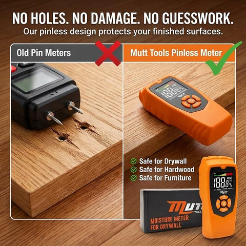 AMERICAN MUTT TOOLS moisture meter provides audible alerts and clear display.