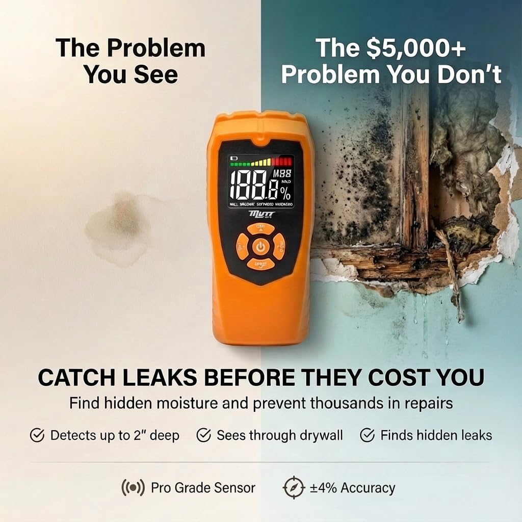 AMERICAN MUTT TOOLS pinless moisture meter wall check shows hidden moisture safely.