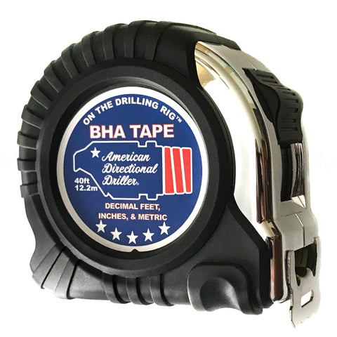 American Directional Driller 40 ft tape measure imperial scale aids quick on site readings.