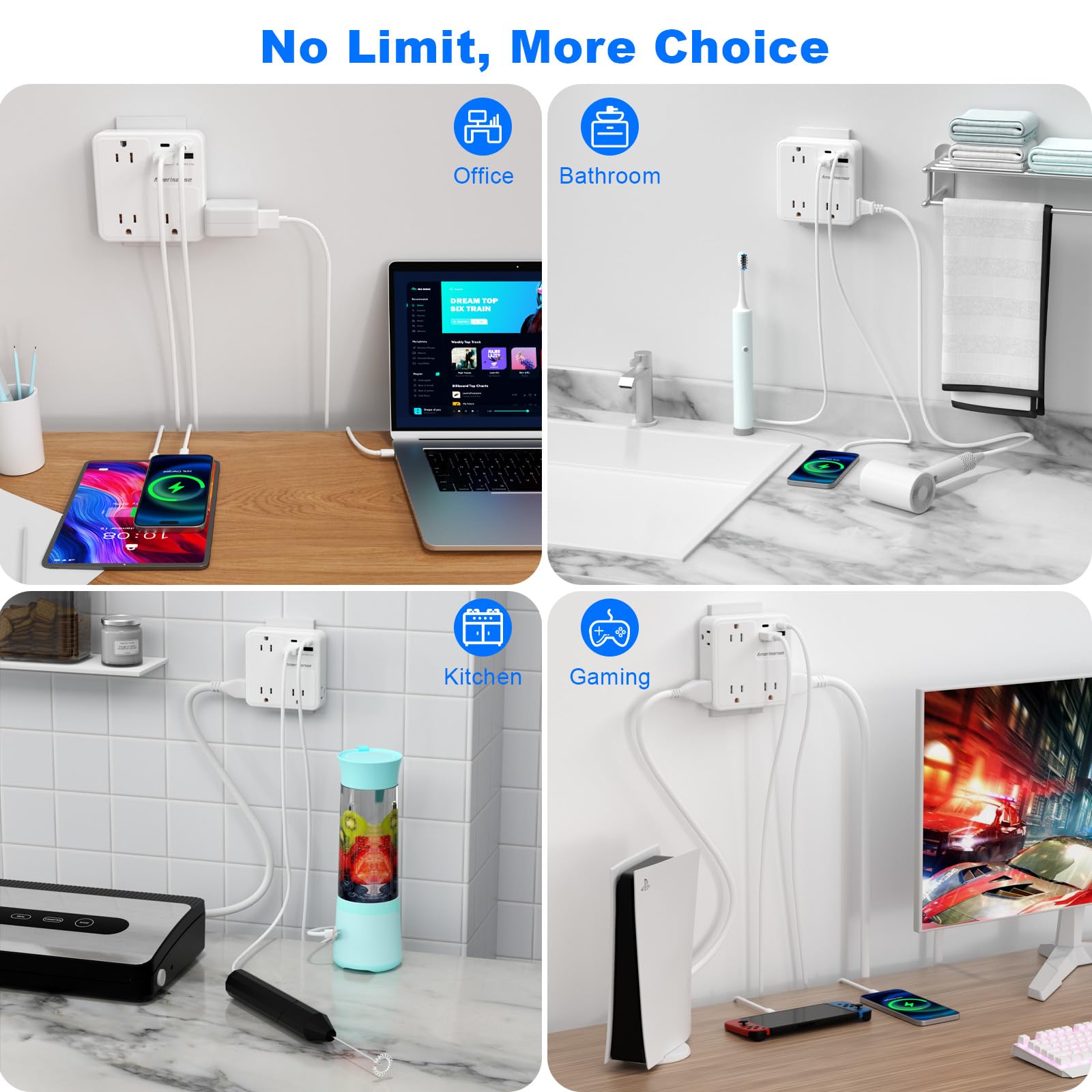 Amerisense travel-ready power strip fits neatly in a bag.