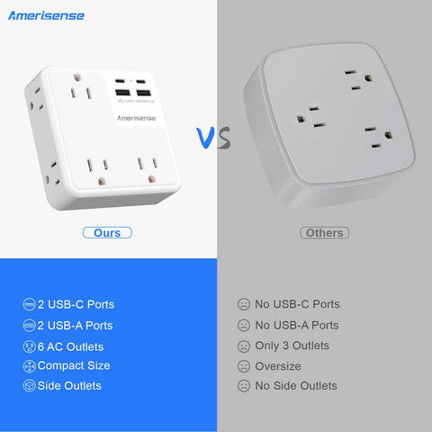 Amerisense three-sided design delivers convenient outlets from multiple angles.