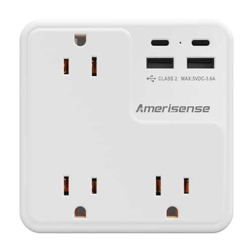 Amerisense multi-plug outlet USB Type-C ports section enabling fast charging.