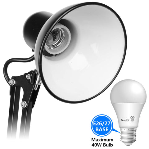 AmeriTop desk lamp with clamp attachment fits surfaces up to 2 inches wide.