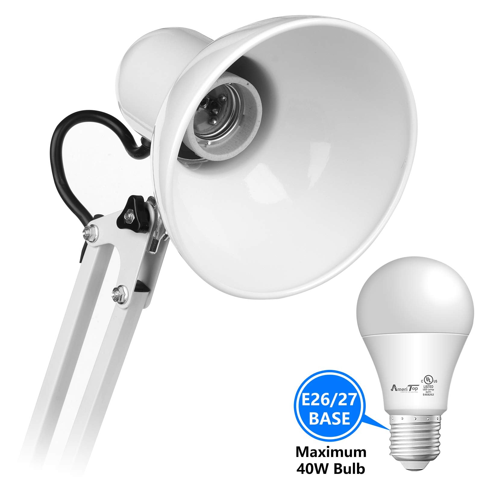 AmeriTop desk lamp swing-arm extends up to 18 inches for flexible lighting angles.