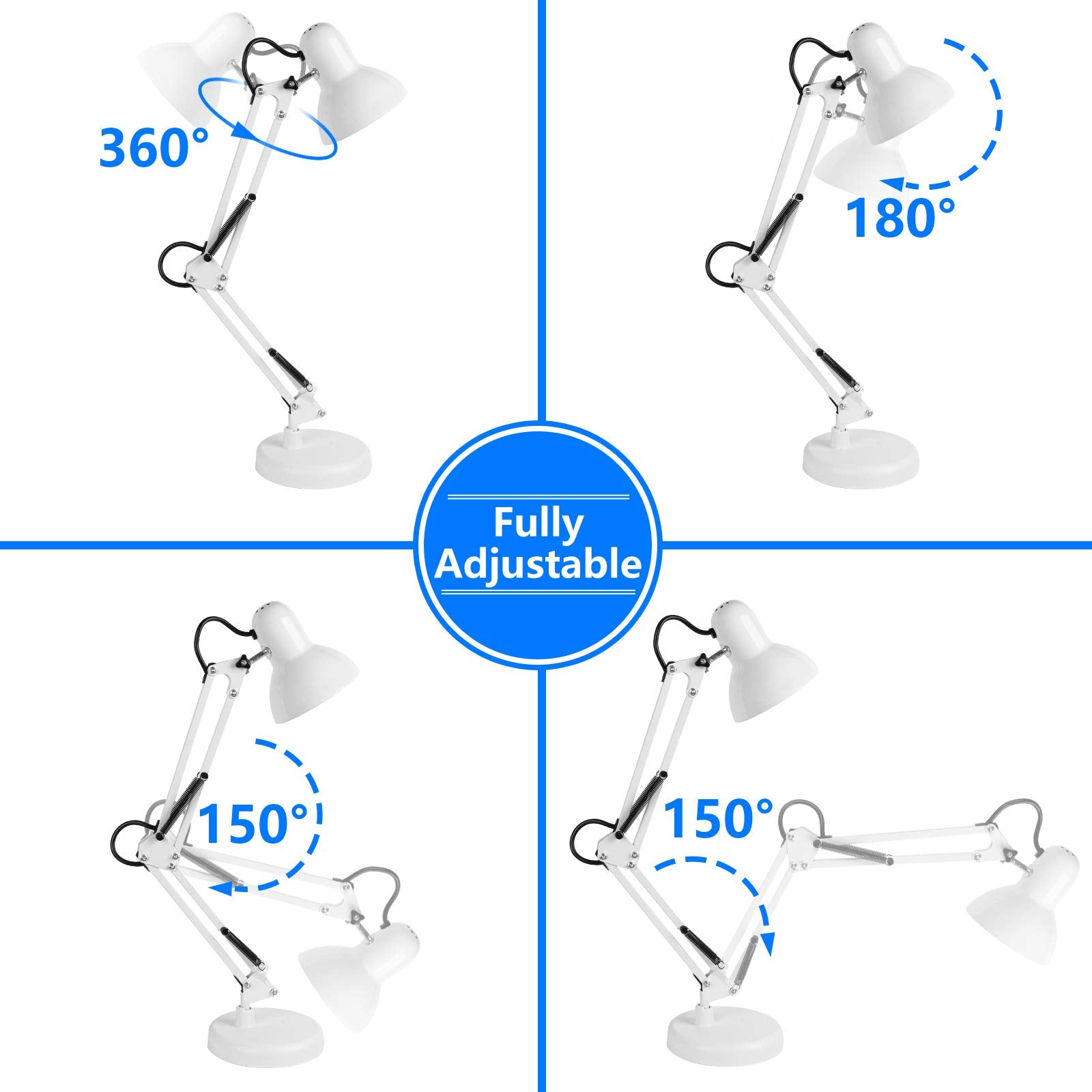 AmeriTop desk lamp clamp attaches securely to surfaces up to 2 inches thick.