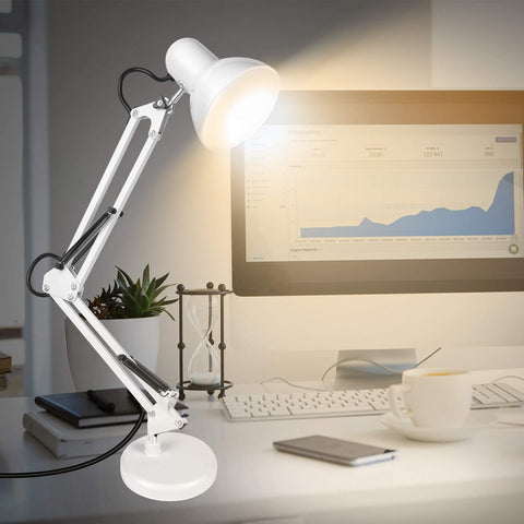 AmeriTop metal desk lamp in white finish adds modern style to any room.