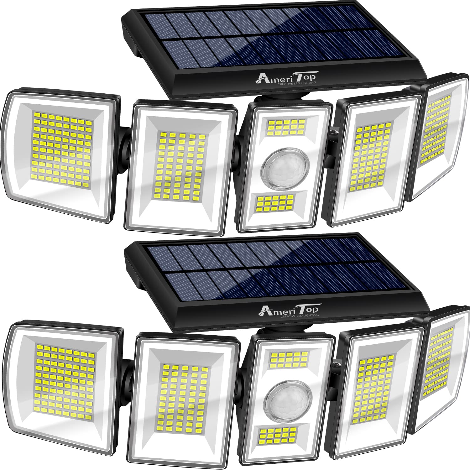 AmeriTop solar lights with a three-head design providing wide outdoor illumination.