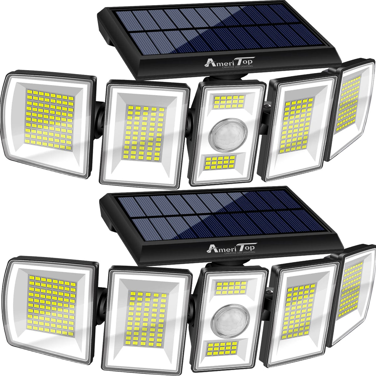 AmeriTop solar lights with a three-head design providing wide outdoor illumination.