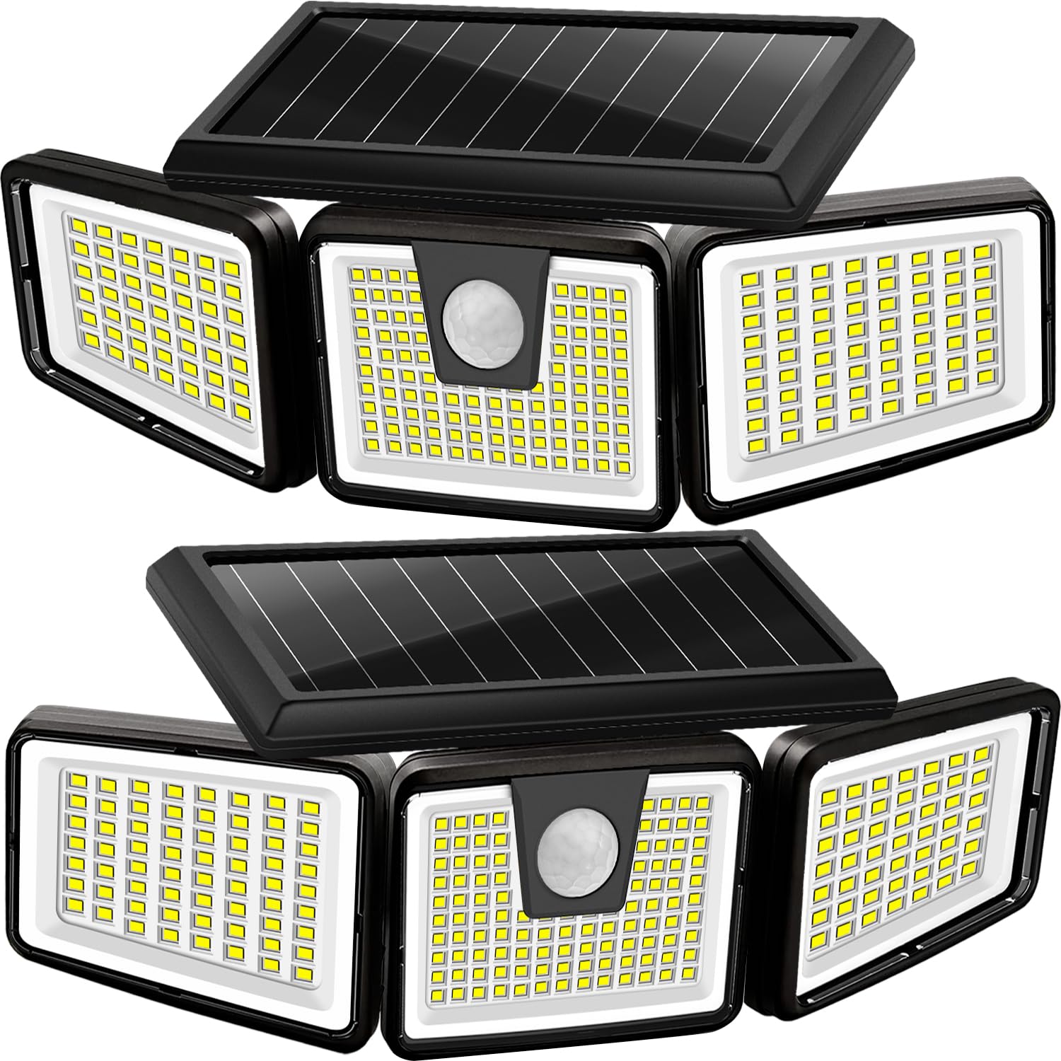 AmeriTop outdoor solar lights with four heads provide broad entryway coverage.