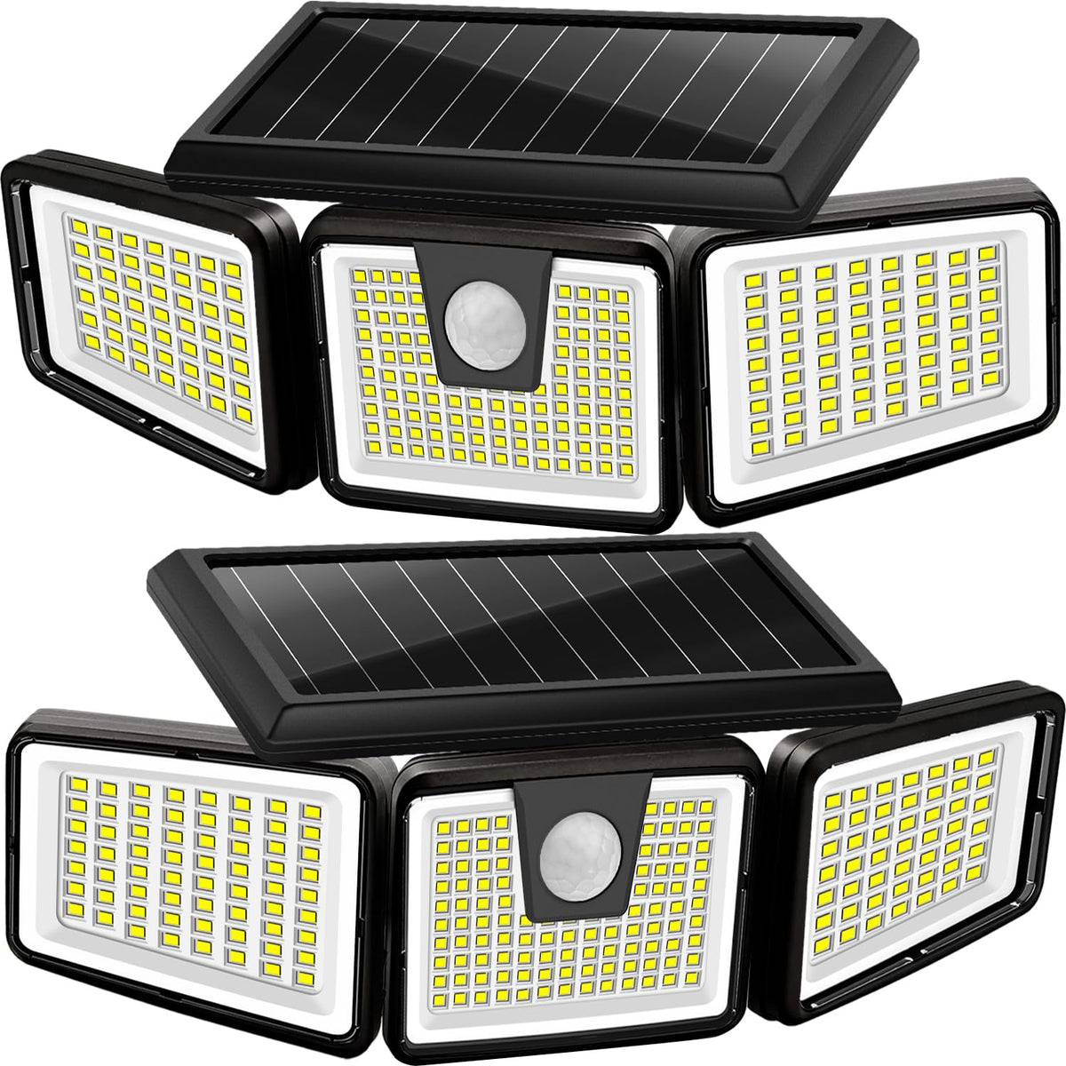 AmeriTop outdoor solar lights with four heads provide broad entryway coverage.