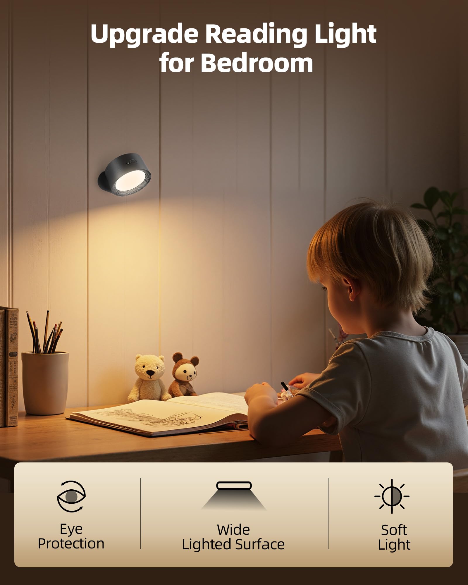 AMETHEUS 360° rotation LED wall light for versatile corner lighting.