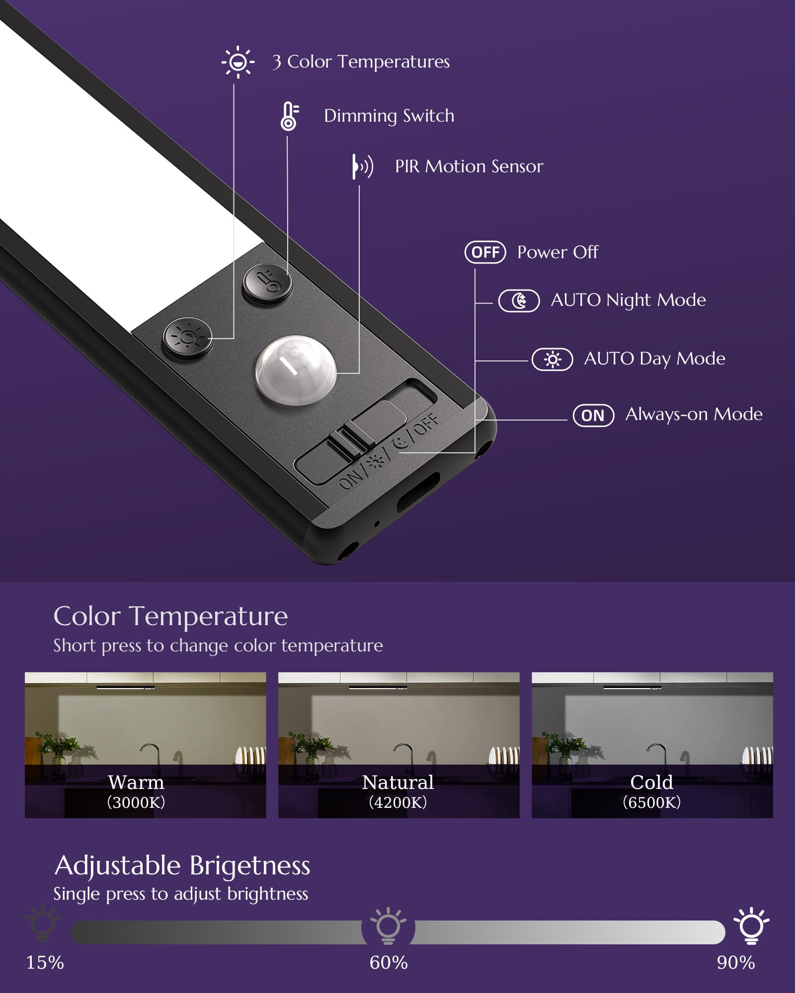 AMETHEUS LED light options 3000K-6000K for versatile ambience