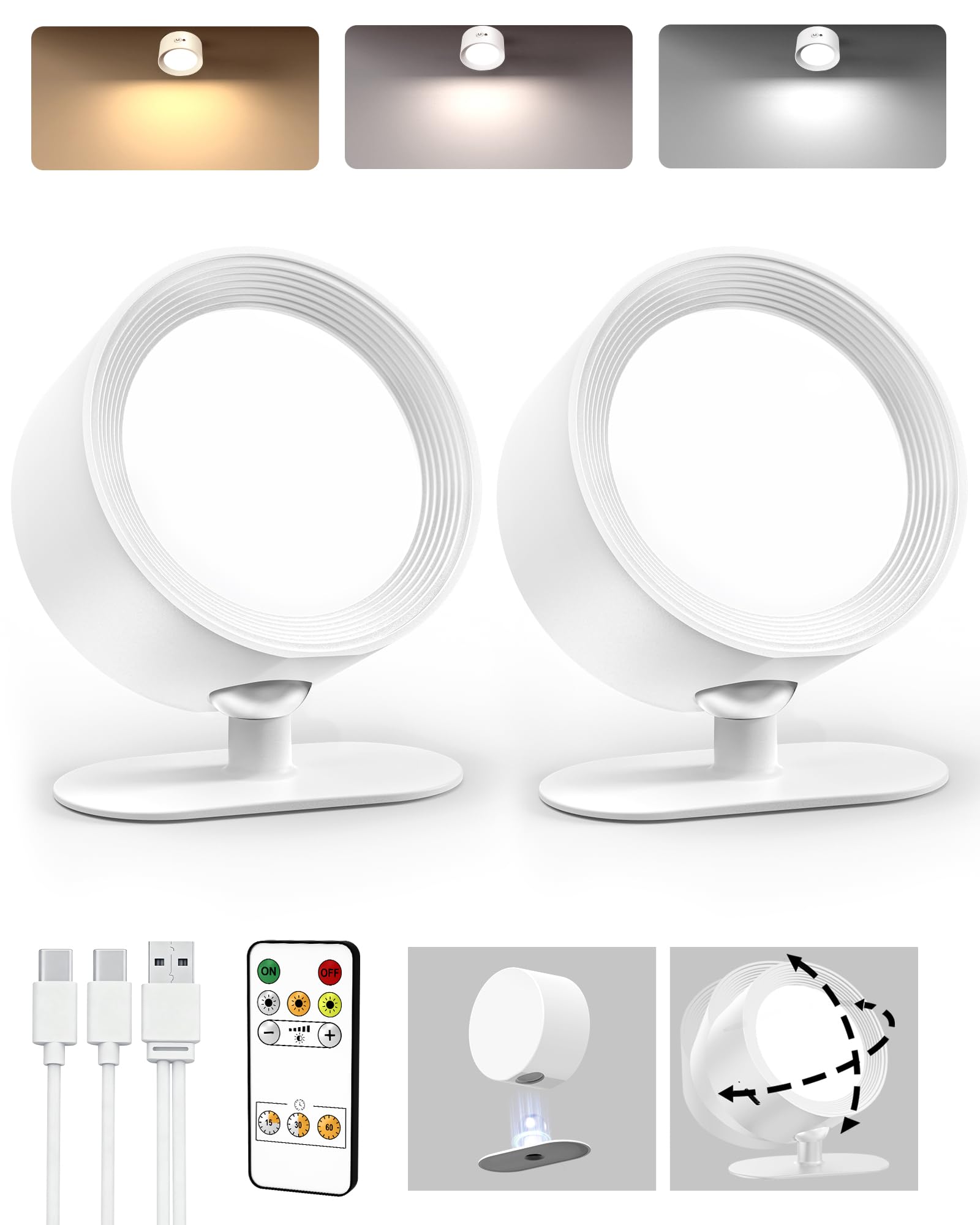 AMETHEUS LED wall light with rechargeable battery for cordless setup