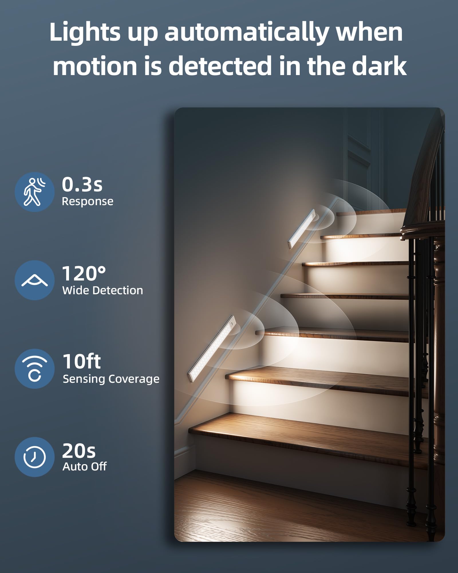 AMETHEUS rechargeable 2200mAh battery powers wireless cabinet lighting.