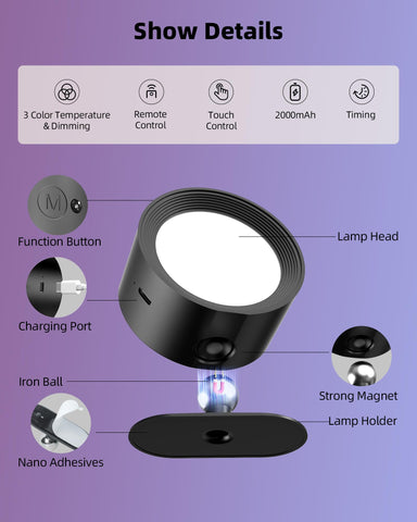 AMETHEUS magnetic wall lights for easy placement and aiming.