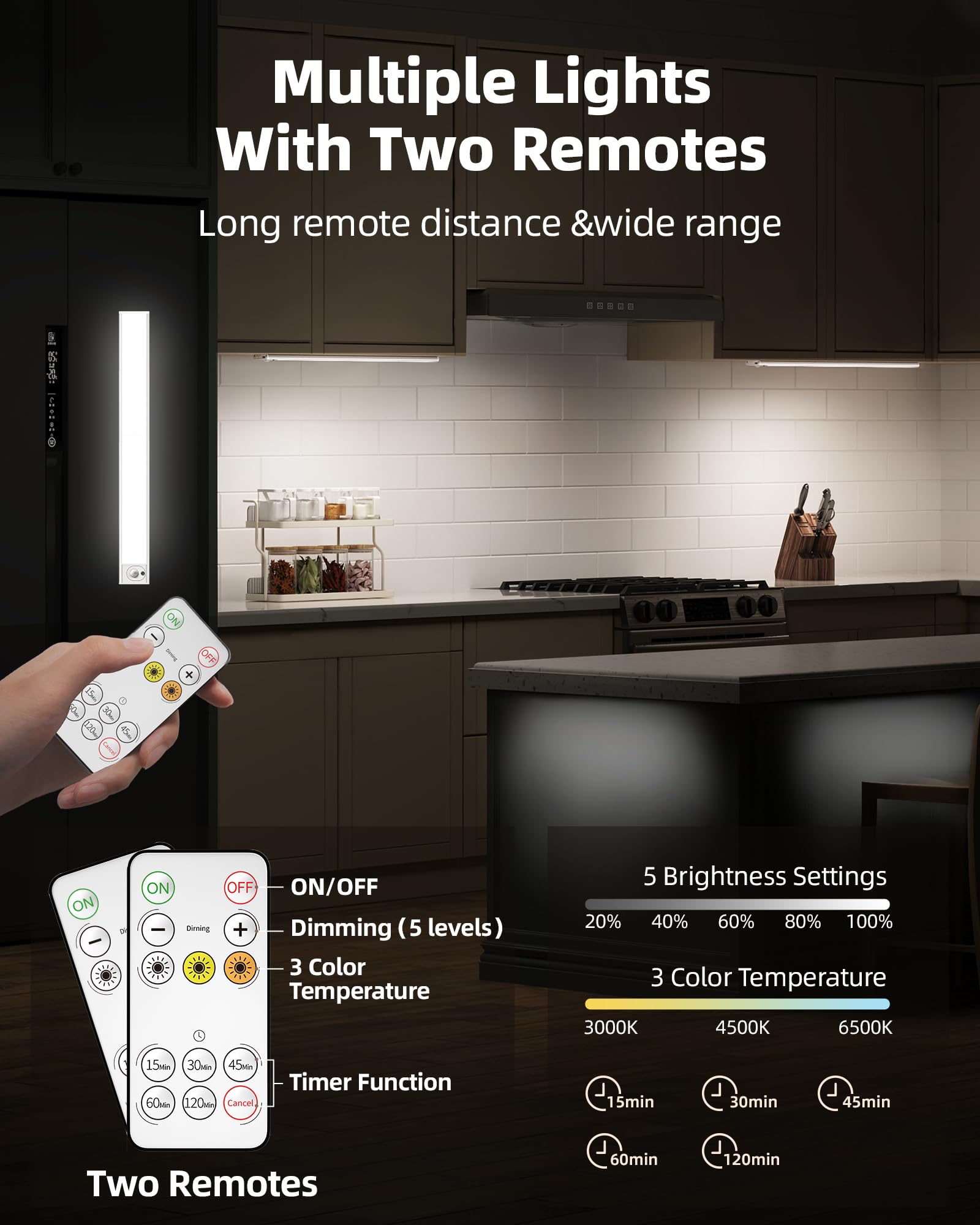 AMETHEUS wireless remote control for quick dimming and color-temperature adjustments.