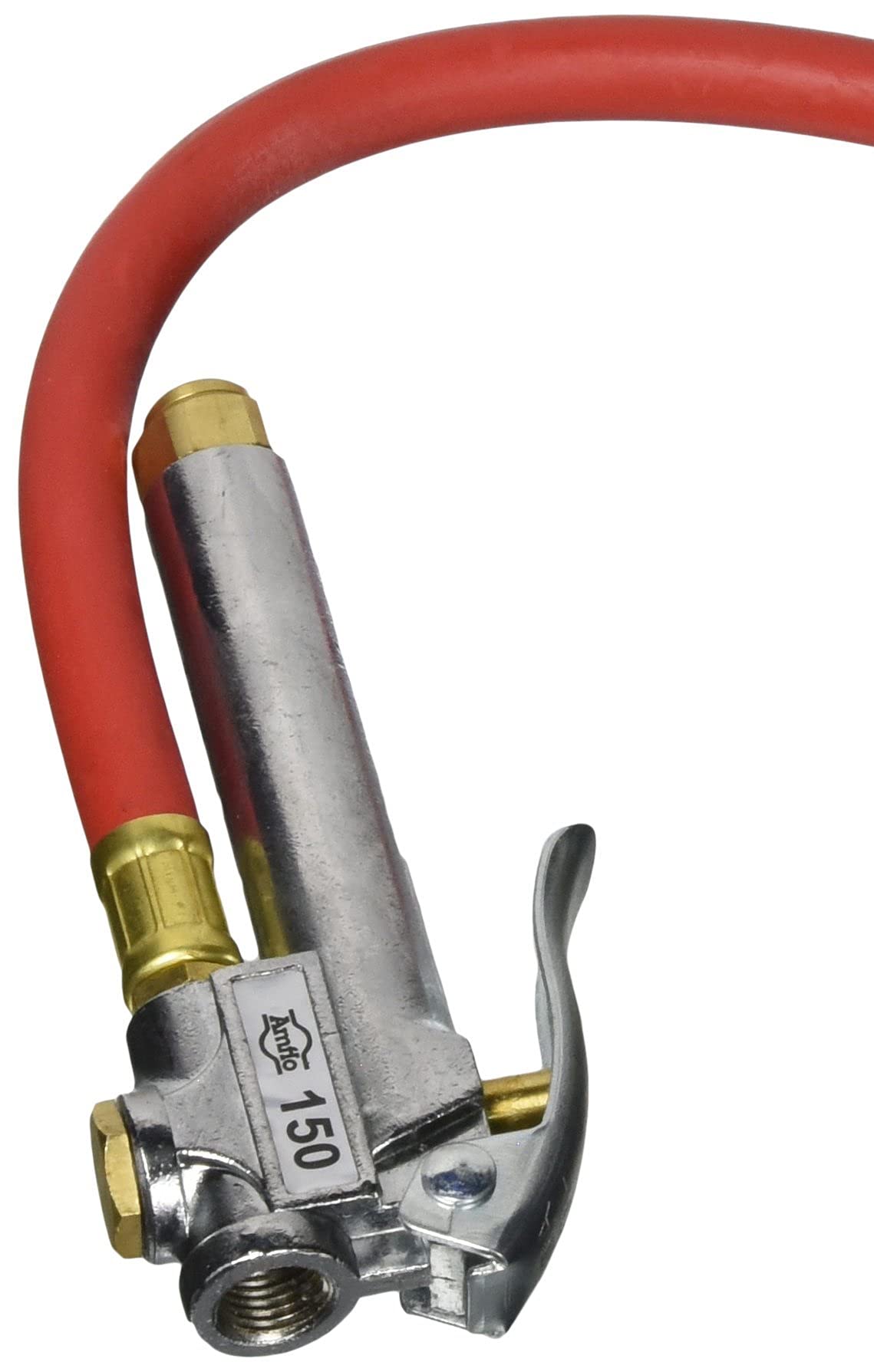 Amflo 150E-RET inflator with 12-inch hose and air chuck for easy access.