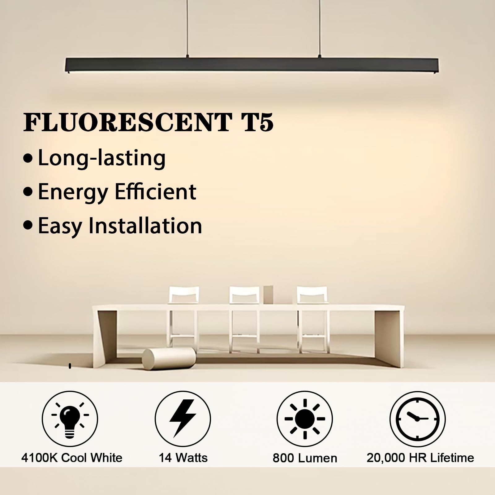 amgolibi T5 14W long-life lamp rated up to 12,000 hours.