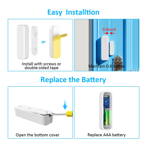 AMHEY installation guide showing tape mounting and screw option