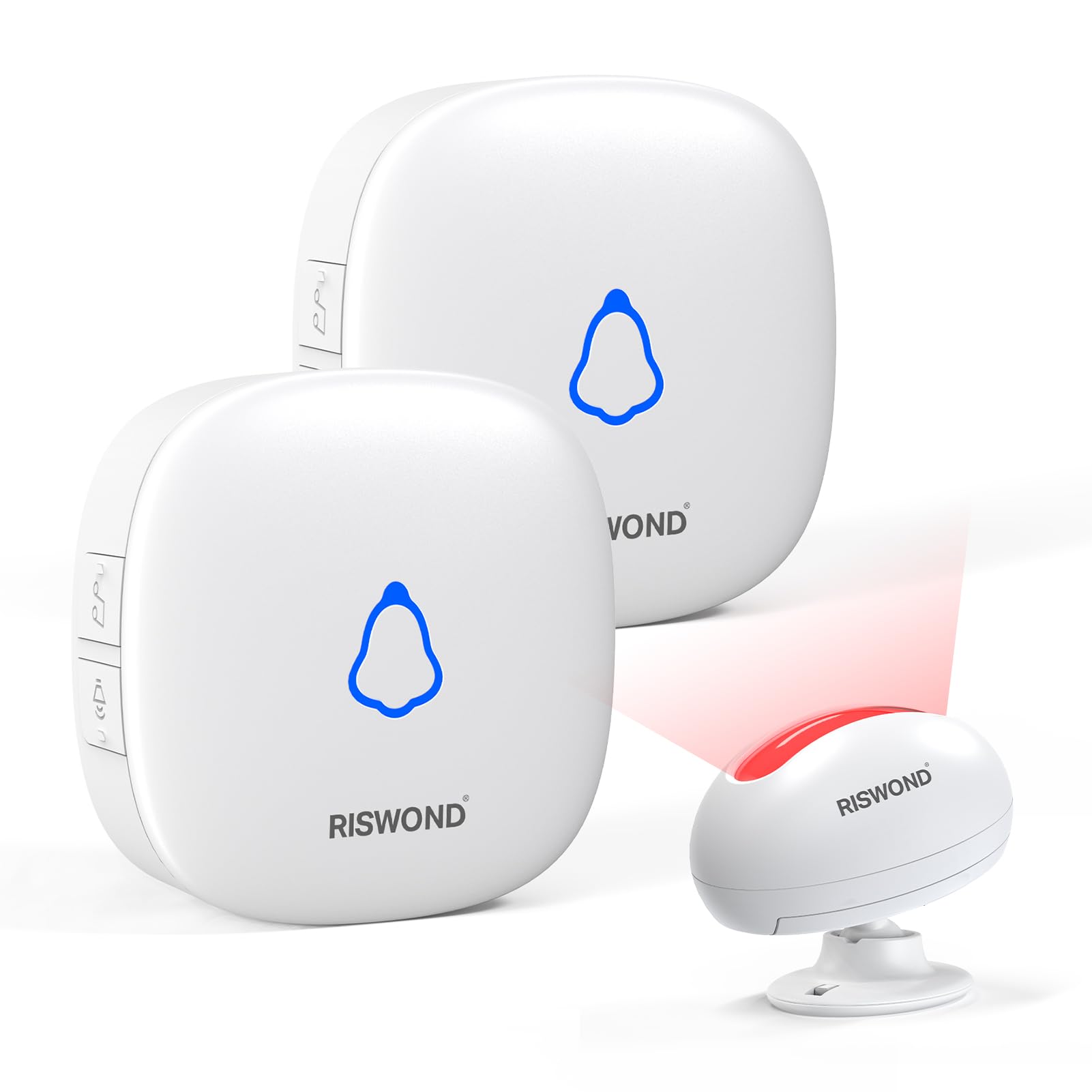 AMHEY wireless motion sensor door chime front view shows broad range for busy storefront entries.