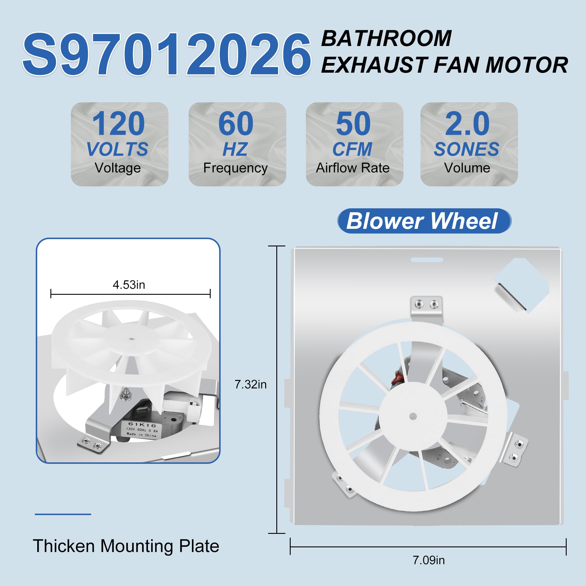 AMI PARTS S97012026 bathroom fan motor component ready for easy replacement fit.