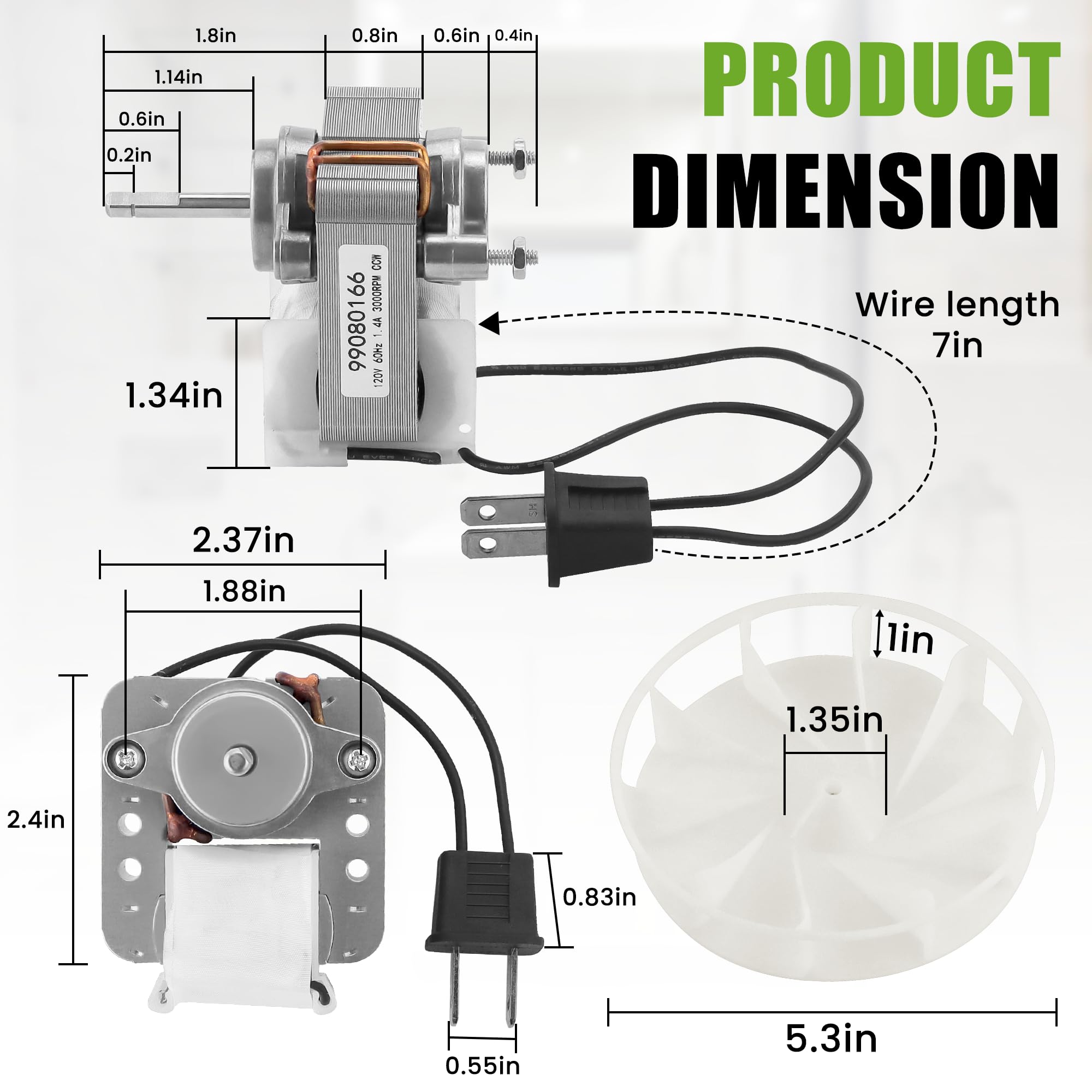 AMI PARTS S99080166 BP28 motor dimensions guide simplifies precise fit.