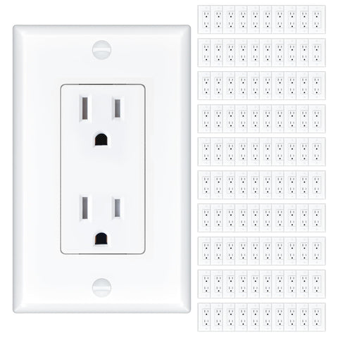 Amico 100 Pack 15 Amp Outlet front view showing tamper-resistant design for safety.