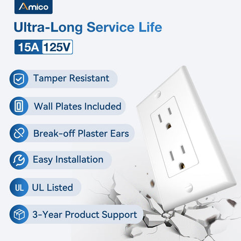Amico 100 Pack 15 Amp Outlet side view highlighting slim profile for tight spaces.