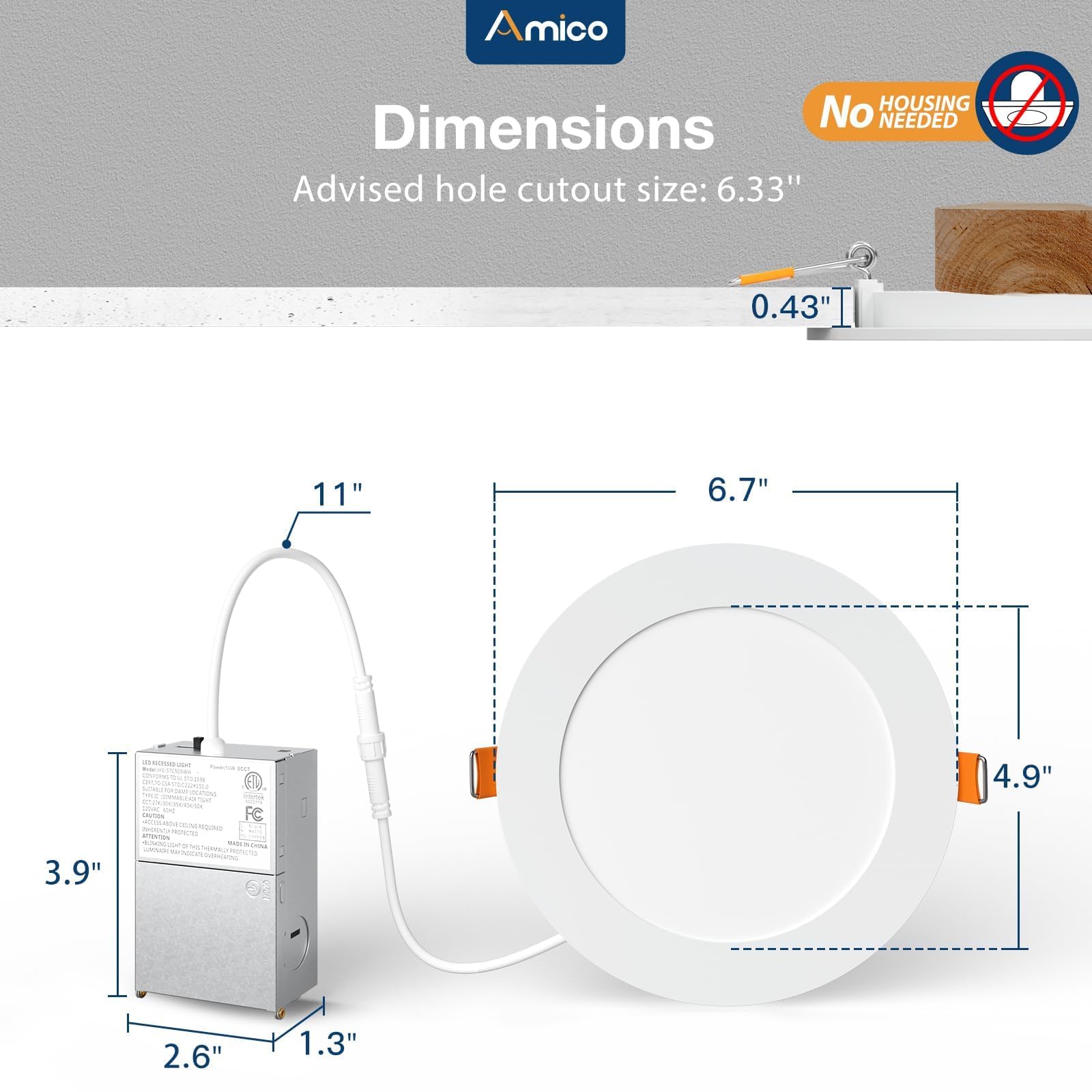 Amico 1050LM high brightness LED downlight for well-lit spaces.