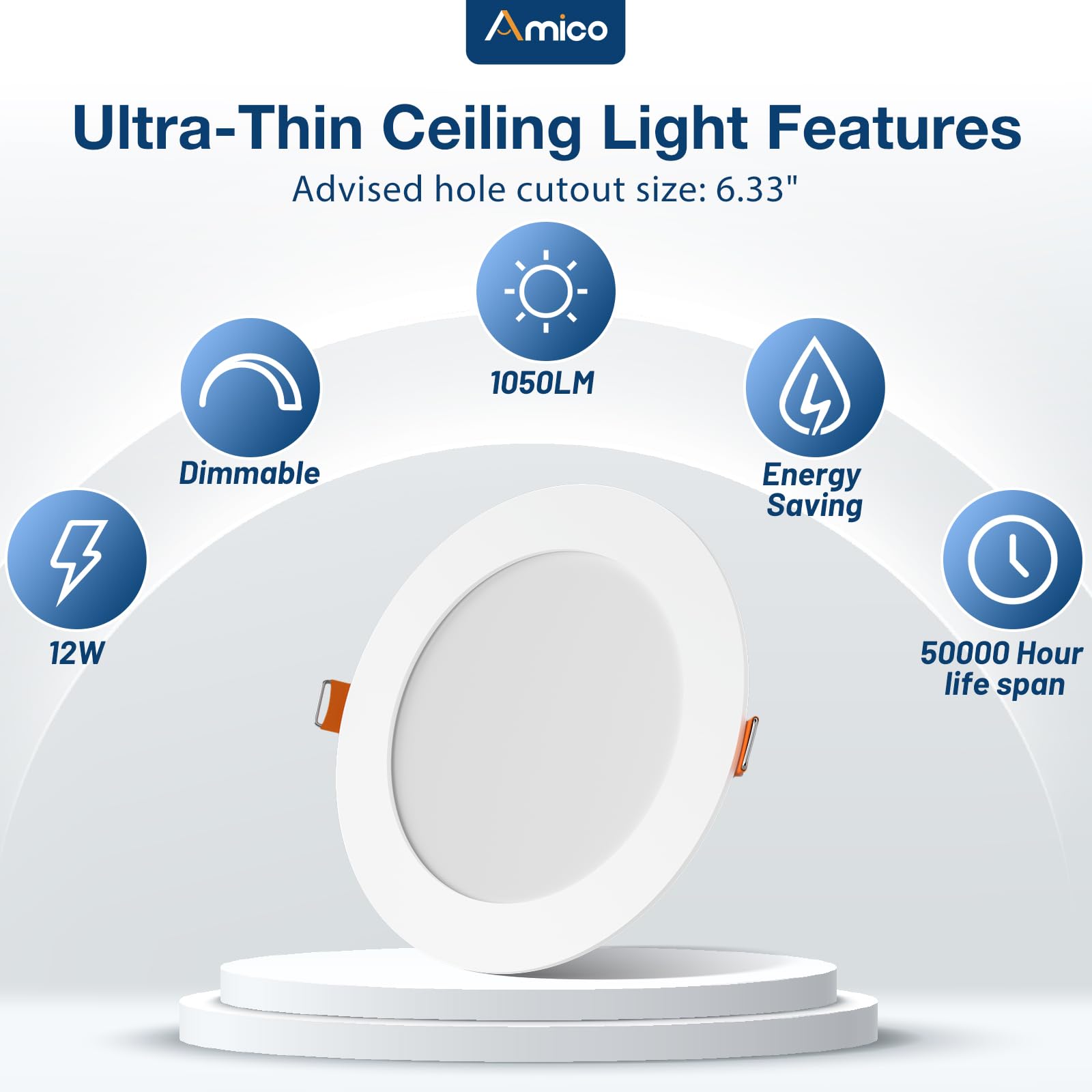 Amico 1050 lumens 12W LED downlight delivering bright, energy-efficient illumination