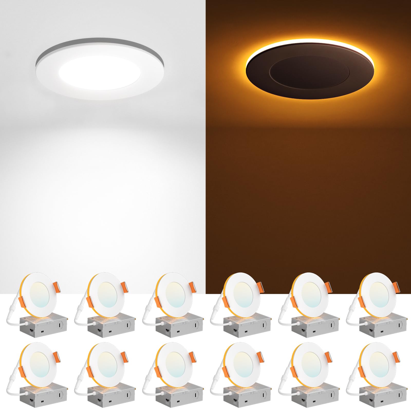 Amico 12-pack 3-inch LED downlight with flexible color temps for versatile ambience