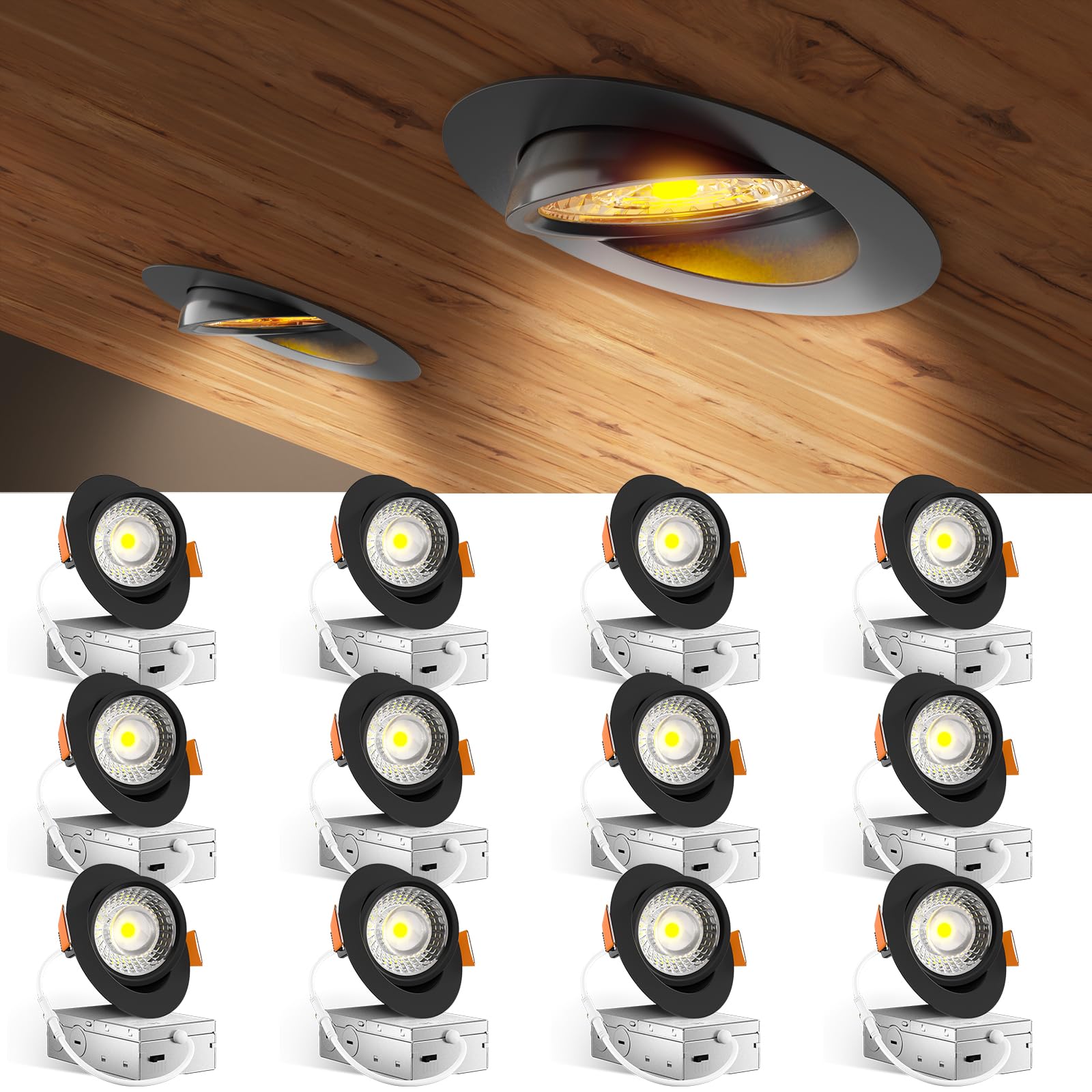 Amico 12-pack 4-inch gimbal downlight with 360° rotation for versatile directional lighting