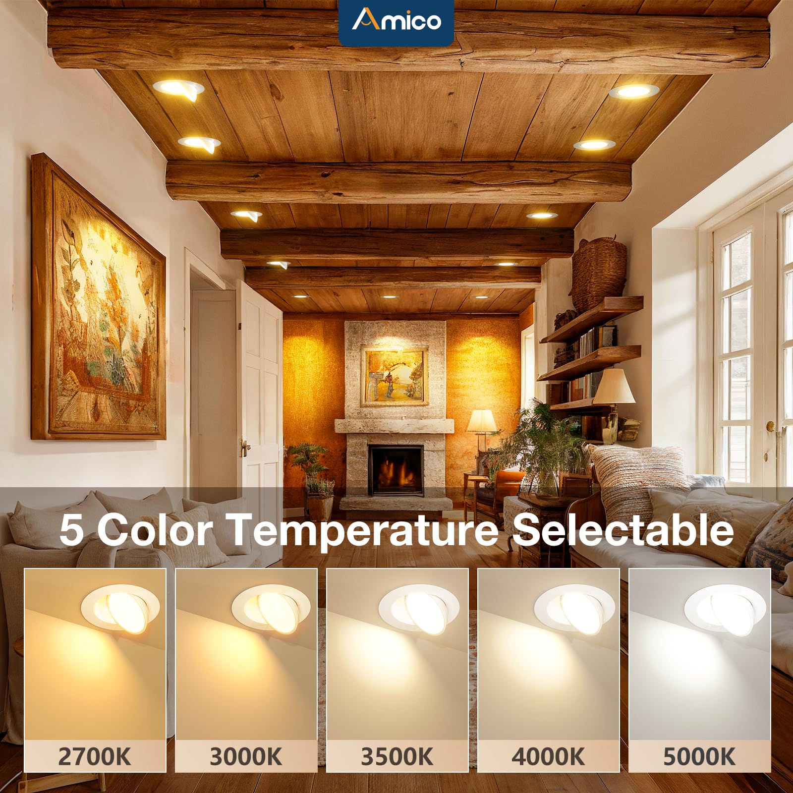 Amico 6-inch 5CCT dimmable downlight for customizable ambience.