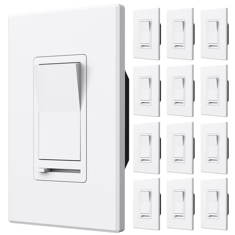 Amico 12-pack dimmer switch front view with white finish for easy wiring