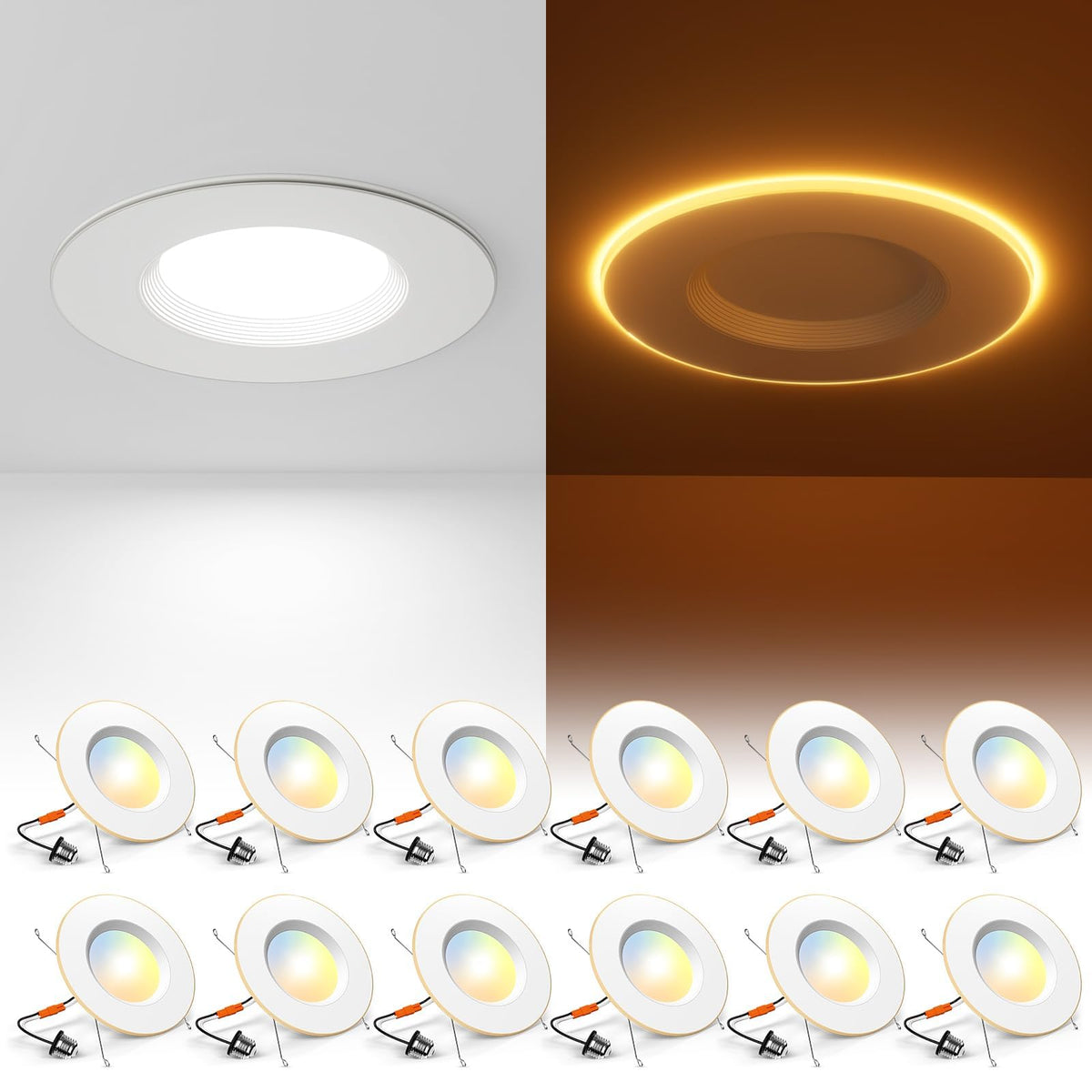 Amico LED can light with night light for warm bedroom ambiance.