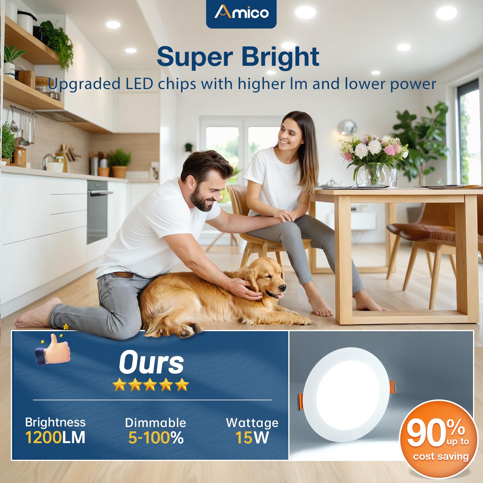 Amico 1200LM high brightness downlight brightens spaces clearly.