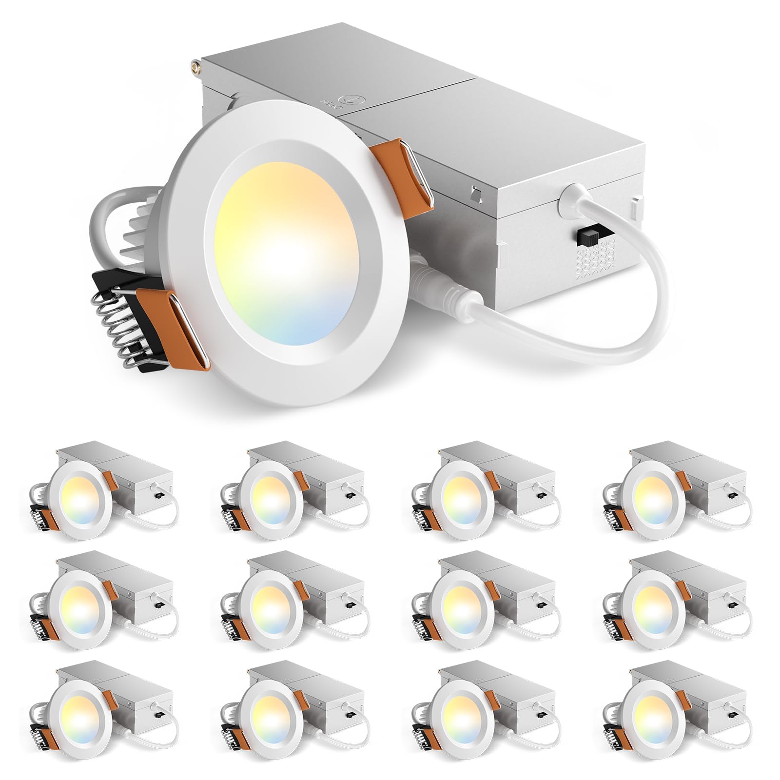 Amico 12-pack 2-inch canless downlight with junction box for easy ceiling installation.
