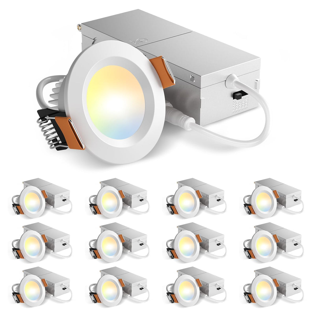 Amico 12-pack 2-inch canless downlight with junction box for easy ceiling installation.