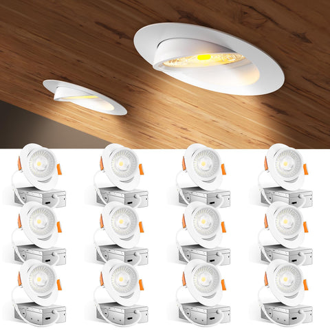 Amico 12-pack 4-inch gimbal downlights installed in ceiling for versatile room illumination.