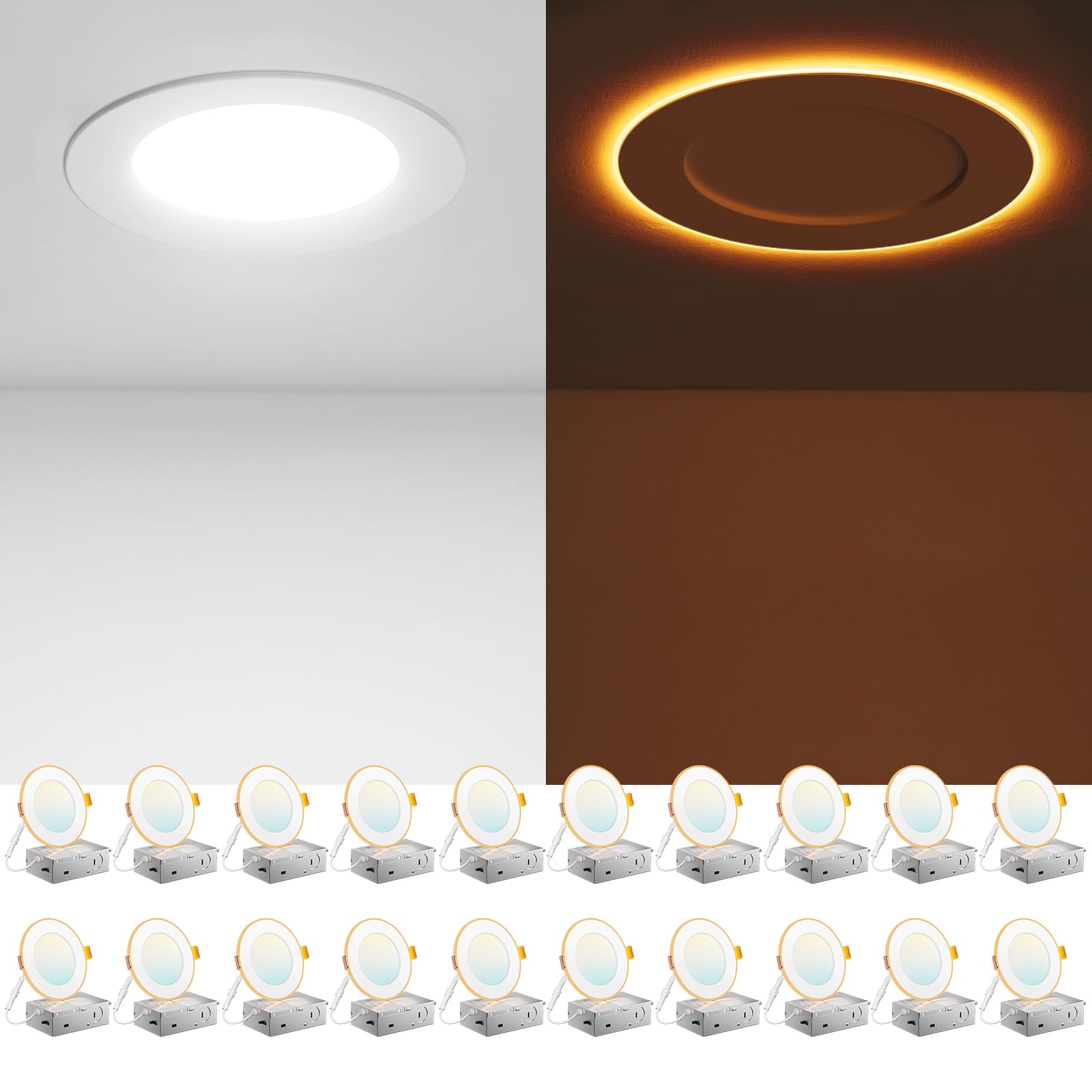 Amico 4-inch LED downlight with night light provides soft ambient glow.