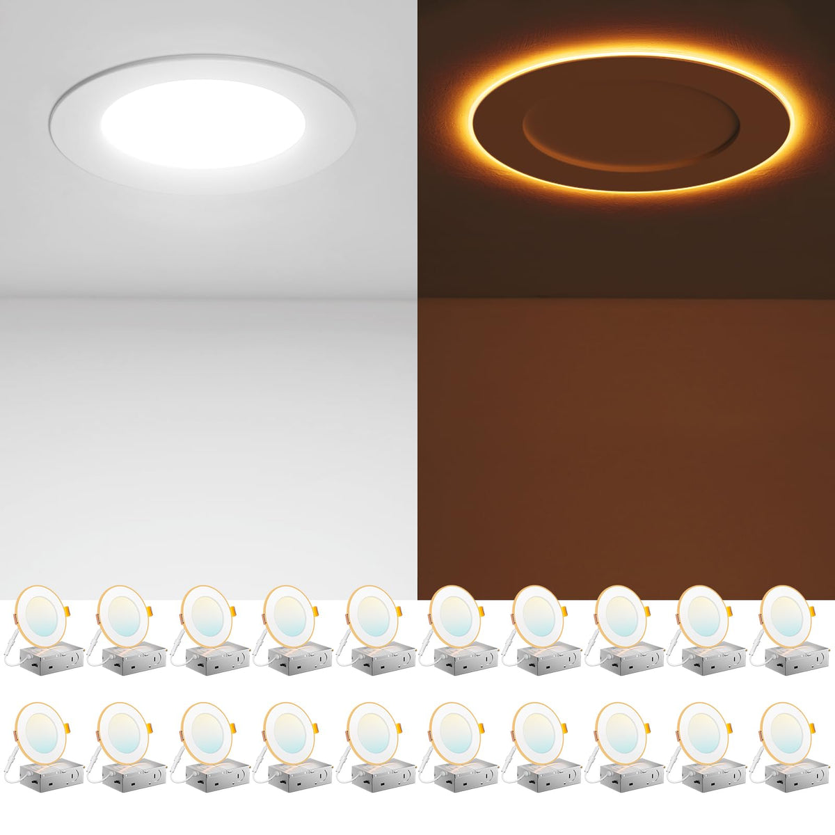 Amico 4-inch LED downlight with night light provides soft ambient glow.