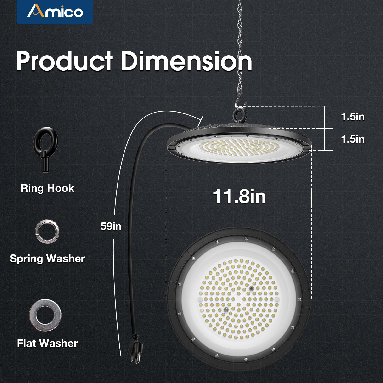 Amico 200W UFO high bay light, effective heat dissipation, longer service life.
