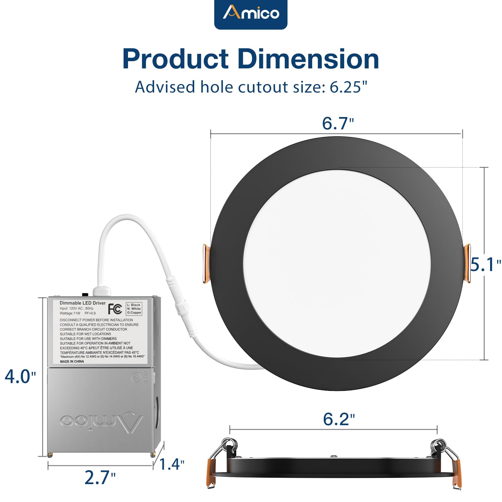 Amico 24-pack six-inch black downlight ETL FCC certified for reliability