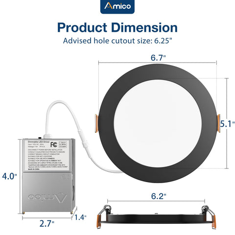 Amico 24-pack six-inch black downlight ETL FCC certified for reliability