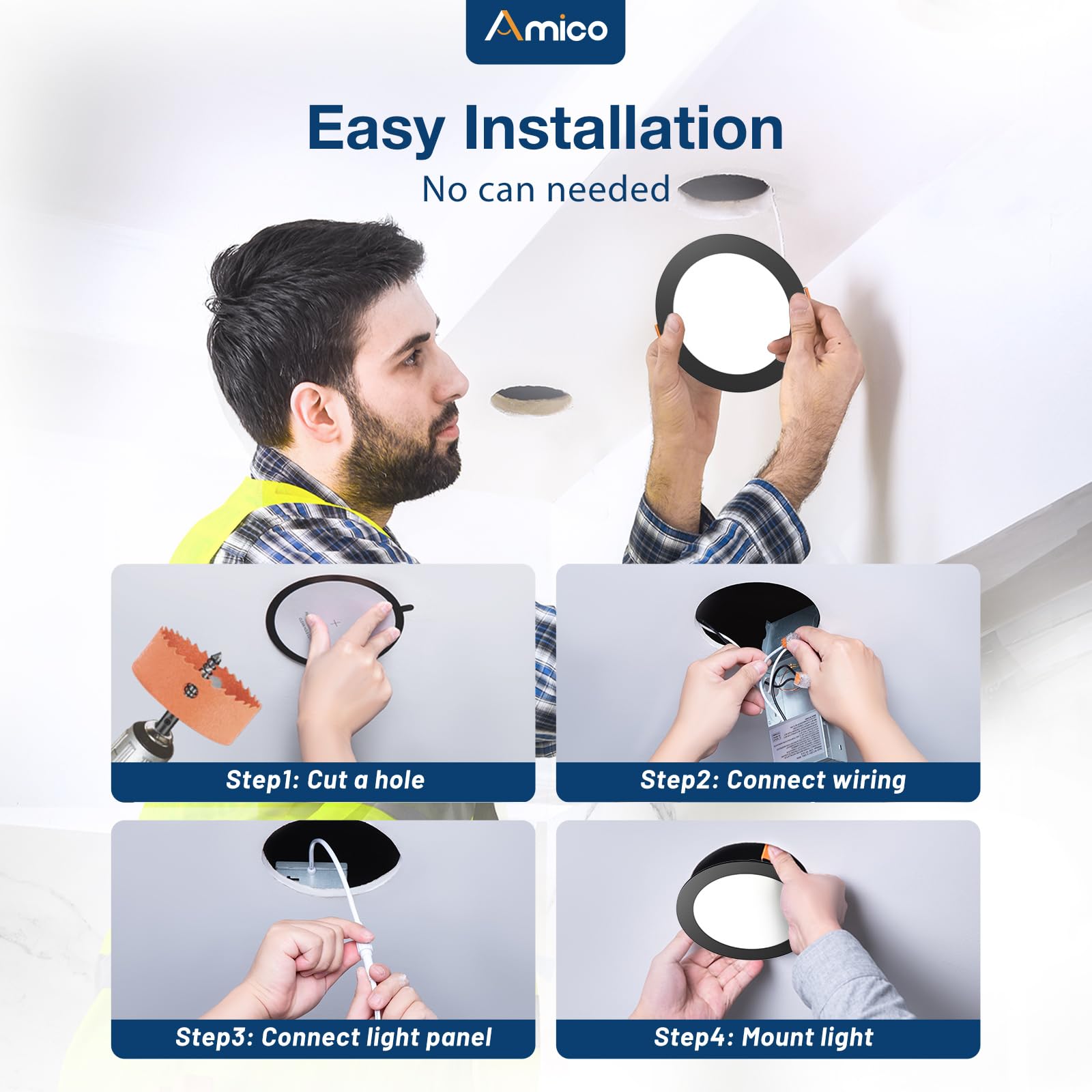 Amico 24-pack six-inch black downlight IC-rated safe for insulation contact