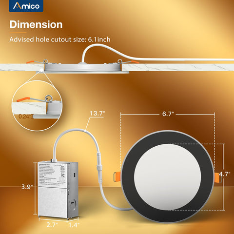 Amico 6-inch dimmable downlight with broad brightness range