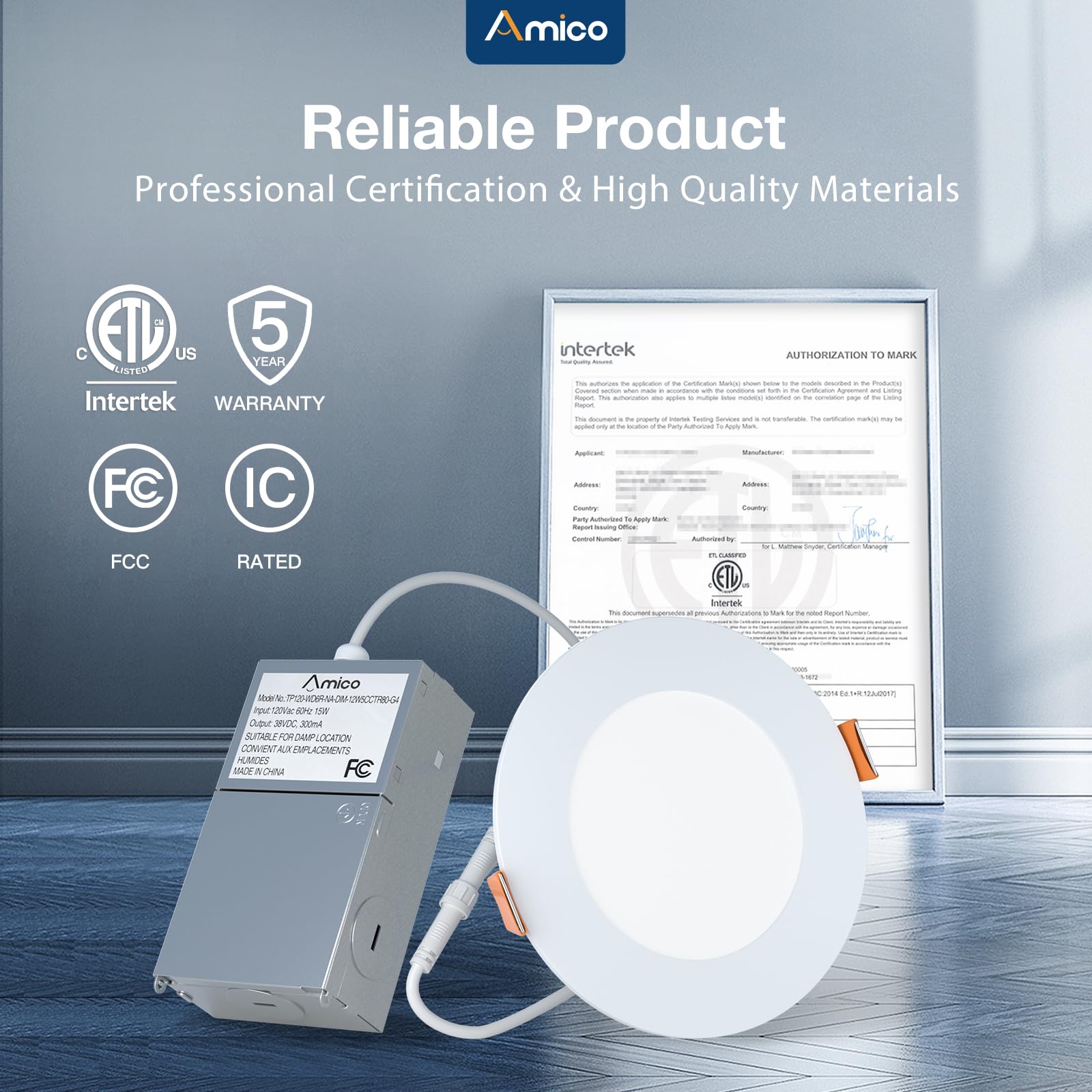 Amico 800 lm, 10 W LED downlight for bright, energy-efficient lighting.